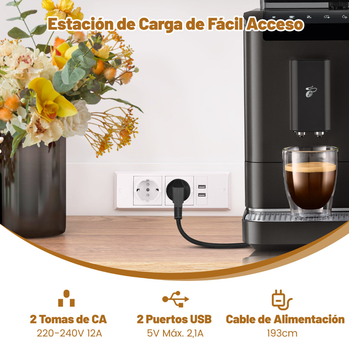 Armario Buffet de Cocina con Tomas de Corriente Puerto USB Kits Antivuelco Estantes Ajustables de 3 Posiciones 100 x 40 x 181 cm Blanco