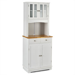 Aparador de Cocina Armario con 2 Puertas de Vidrio Templado 2 Cajones 3 Estantes Ajustables y Estante Abierto 68 x 40 x 170 cm Blanco
