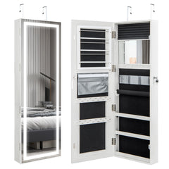 Gabinete de Joyería con Espejo LED de 120 cm Luces de 3 Colores Espejo Almacenamiento de Maquillaje y Puerta Magnética Cerradura Blanco
