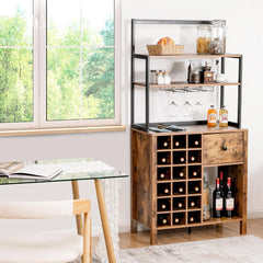Gabinete Independiente de Cocina Comedor con Estante de 4 Niveles para Vino Soporte para Horno Microondas 74 x 40 x 160 cm Marrón