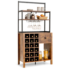 Gabinete Independiente de Cocina Comedor con Estante de 4 Niveles para Vino Soporte para Horno Microondas 74 x 40 x 160 cm Marrón