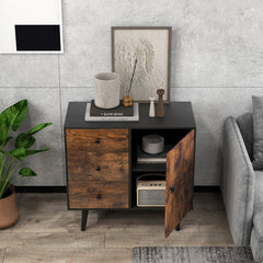 Gabinete con Puerta 3 Cajones de Madera de Mediados de Siglo Estante Ajustable Dispositivo Antivuelco para Oficina Sala de Estar Marrón