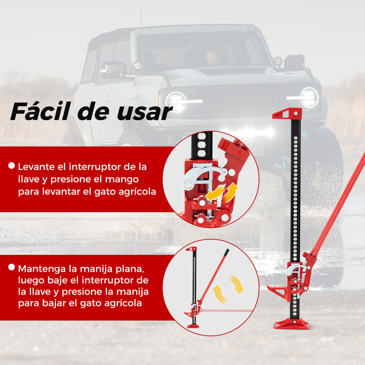 Gato Agrícola de 112 cm Gato Utilitario Todoterreno con Trinquete de Carga 3000 kg Gato Elevador de Alta Resistencia para Automóviles Rojo