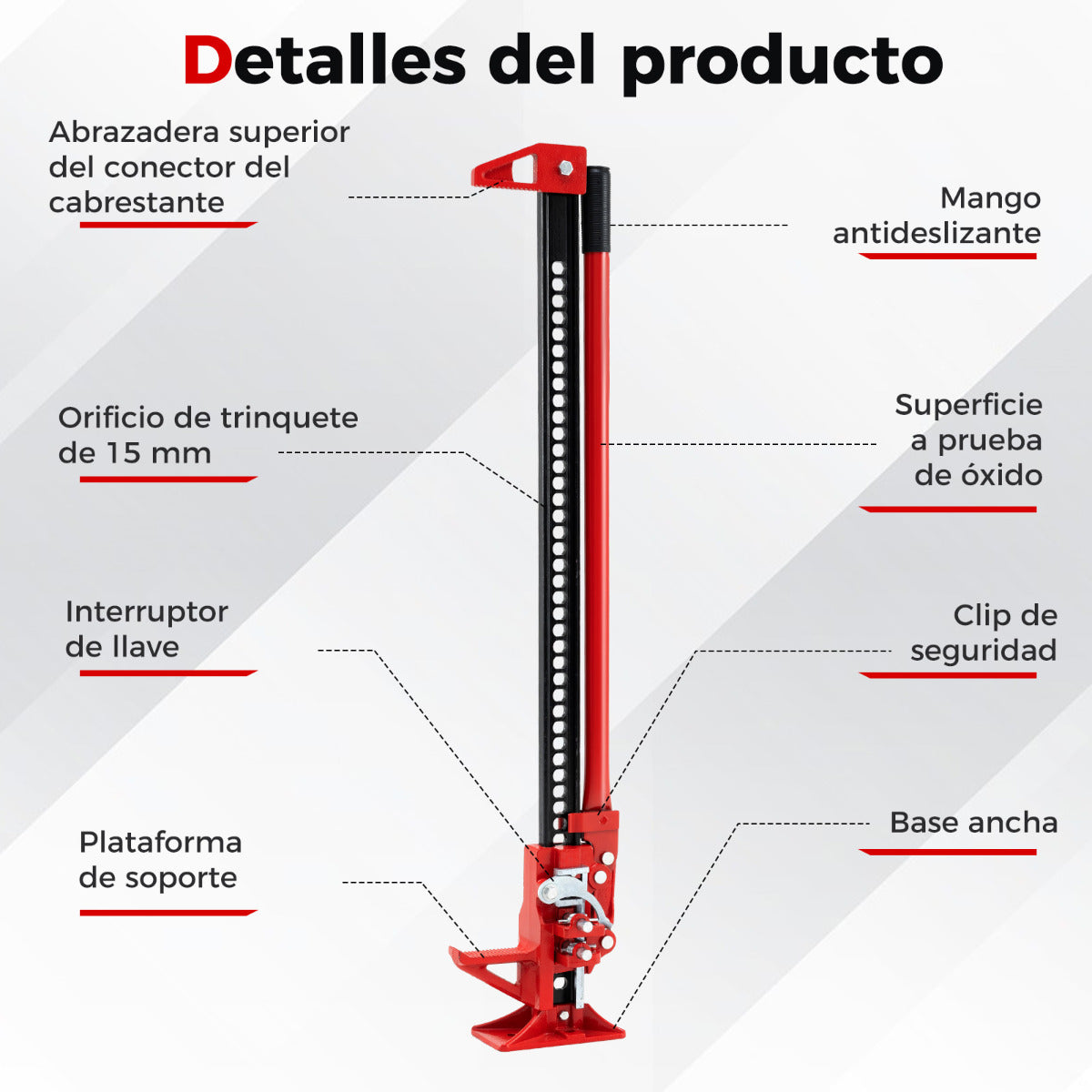 Gato Agrícola de 112 cm Gato Utilitario Todoterreno con Trinquete de Carga 3000 kg Gato Elevador de Alta Resistencia para Automóviles Rojo