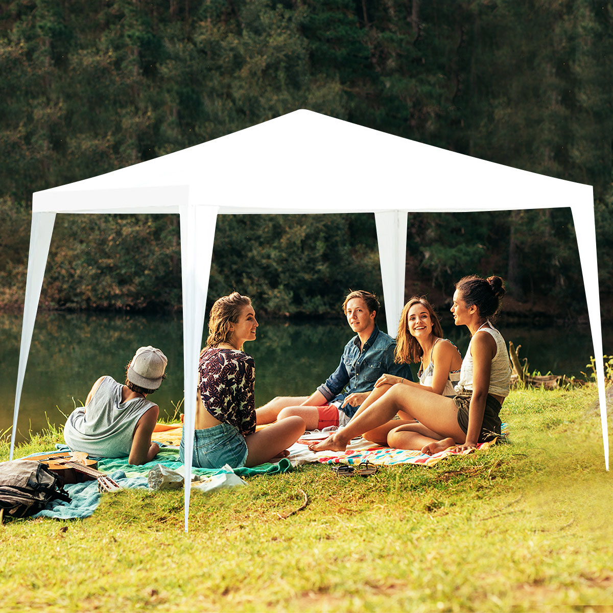 3 x 3 m Gazebo Pabellón Plegable de Patio Carpa Emergente con 4 Paredes Laterales Desmontables Ventanas Gran Dosel Tubos de Metal