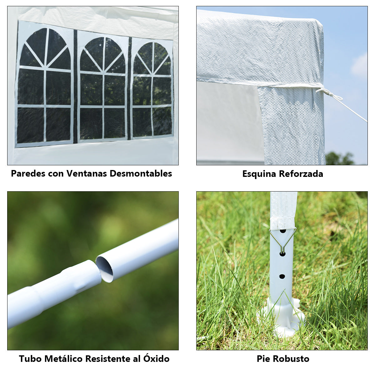 3 x 3 m Gazebo Pabellón Plegable de Patio Carpa Emergente con 4 Paredes Laterales Desmontables Ventanas Gran Dosel Tubos de Metal