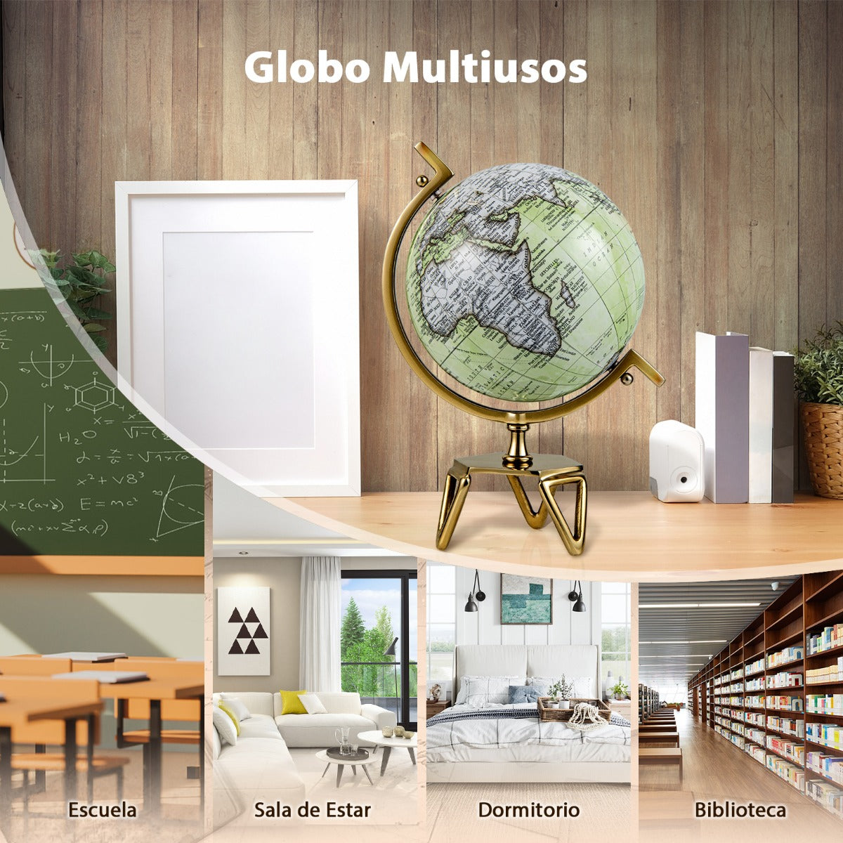 18/21/26cm Globo Terráqueo Geográfico con Soporte de Metal en Forma de Triángulo Decorativo Antiguo y Giratorio-L