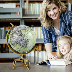 18/21/26cm Globo Terráqueo Geográfico con Soporte de Metal en Forma de Triángulo Decorativo Antiguo y Giratorio-L