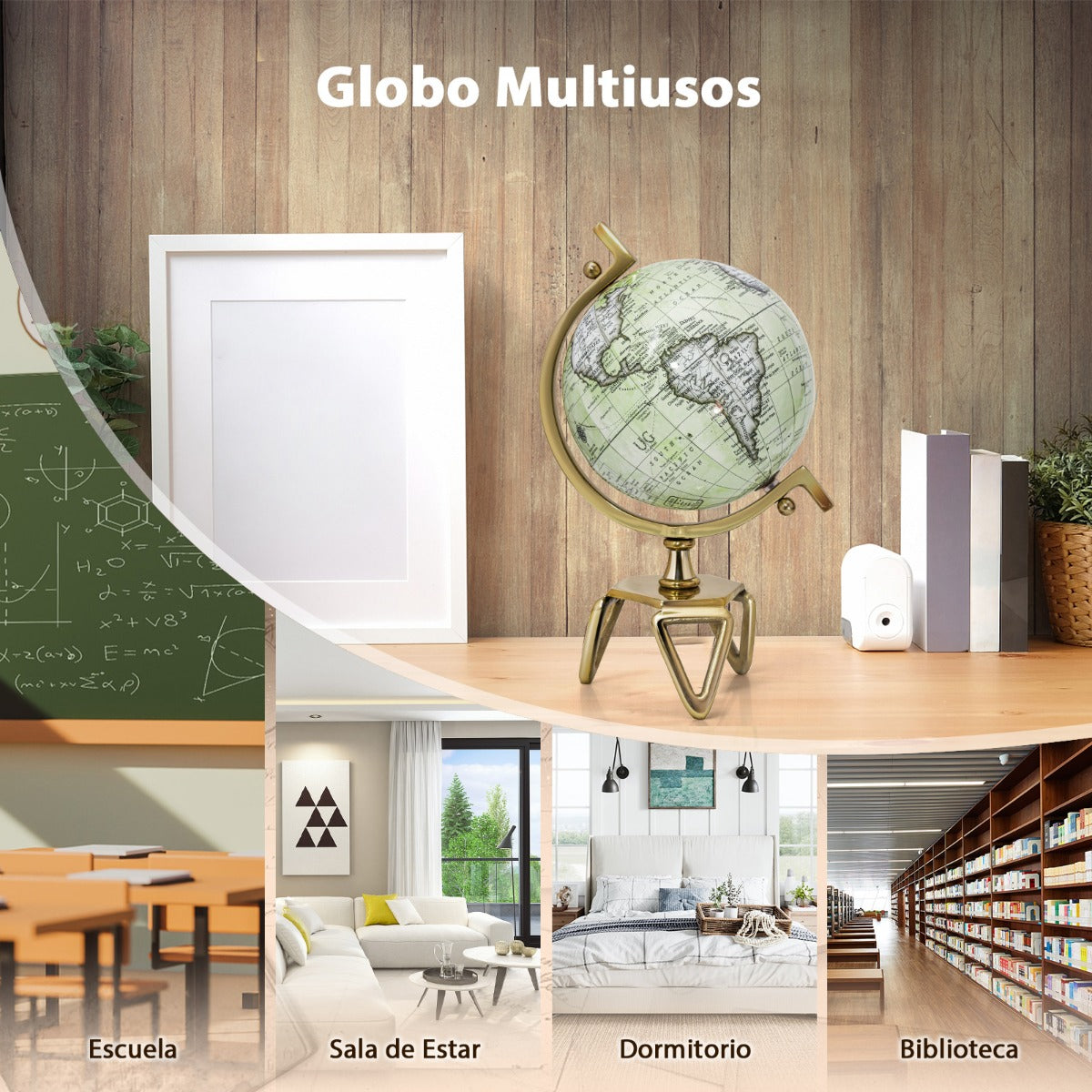 18/21/26cm Globo Terráqueo Geográfico con Soporte de Metal en Forma de Triángulo Decorativo Antiguo y Giratorio-M