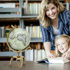 18/21/26cm Globo Terráqueo Geográfico con Soporte de Metal en Forma de Triángulo Decorativo Antiguo y Giratorio-M
