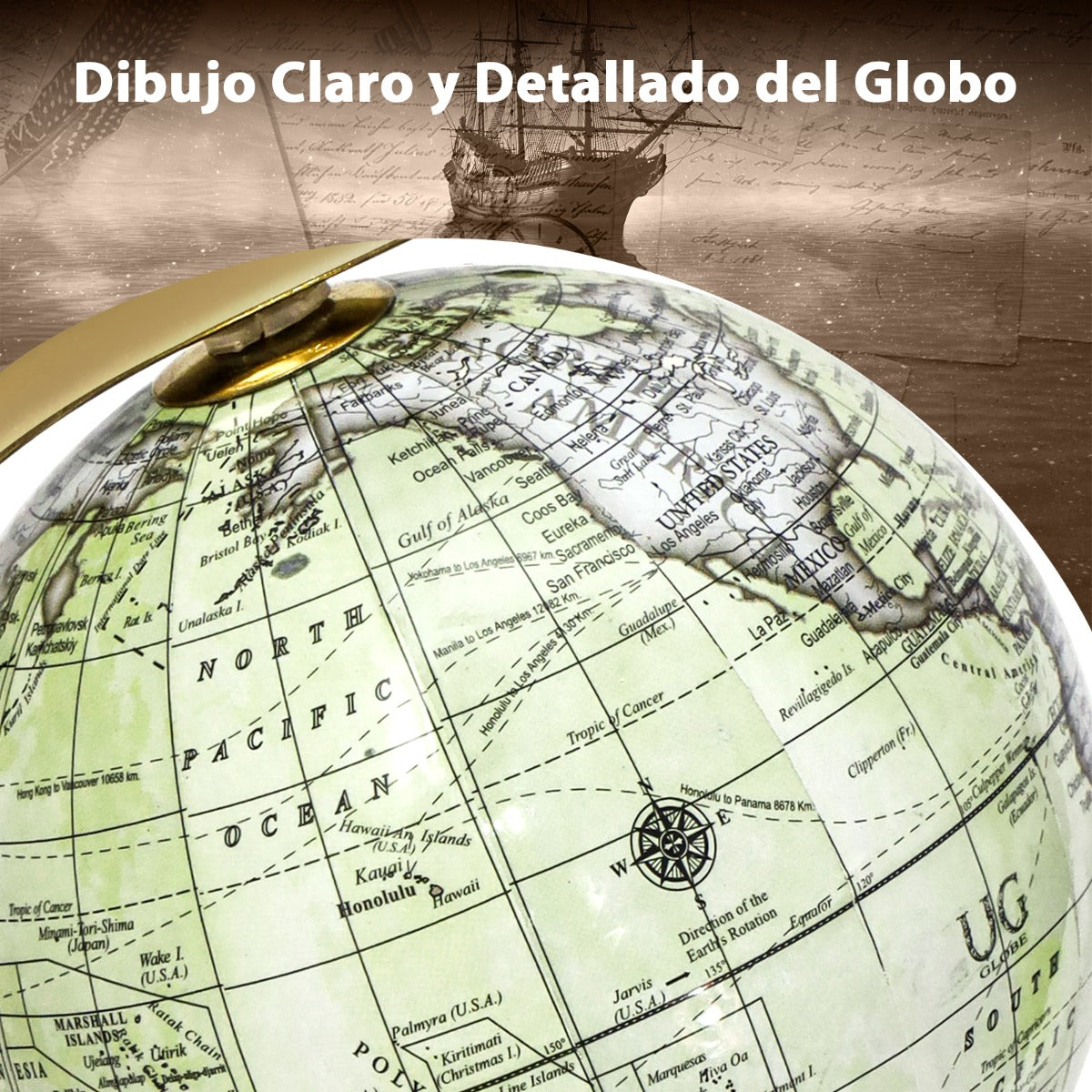 18/21/26cm Globo Terráqueo Geográfico con Soporte de Metal en Forma de Triángulo Decorativo Antiguo y Giratorio-S