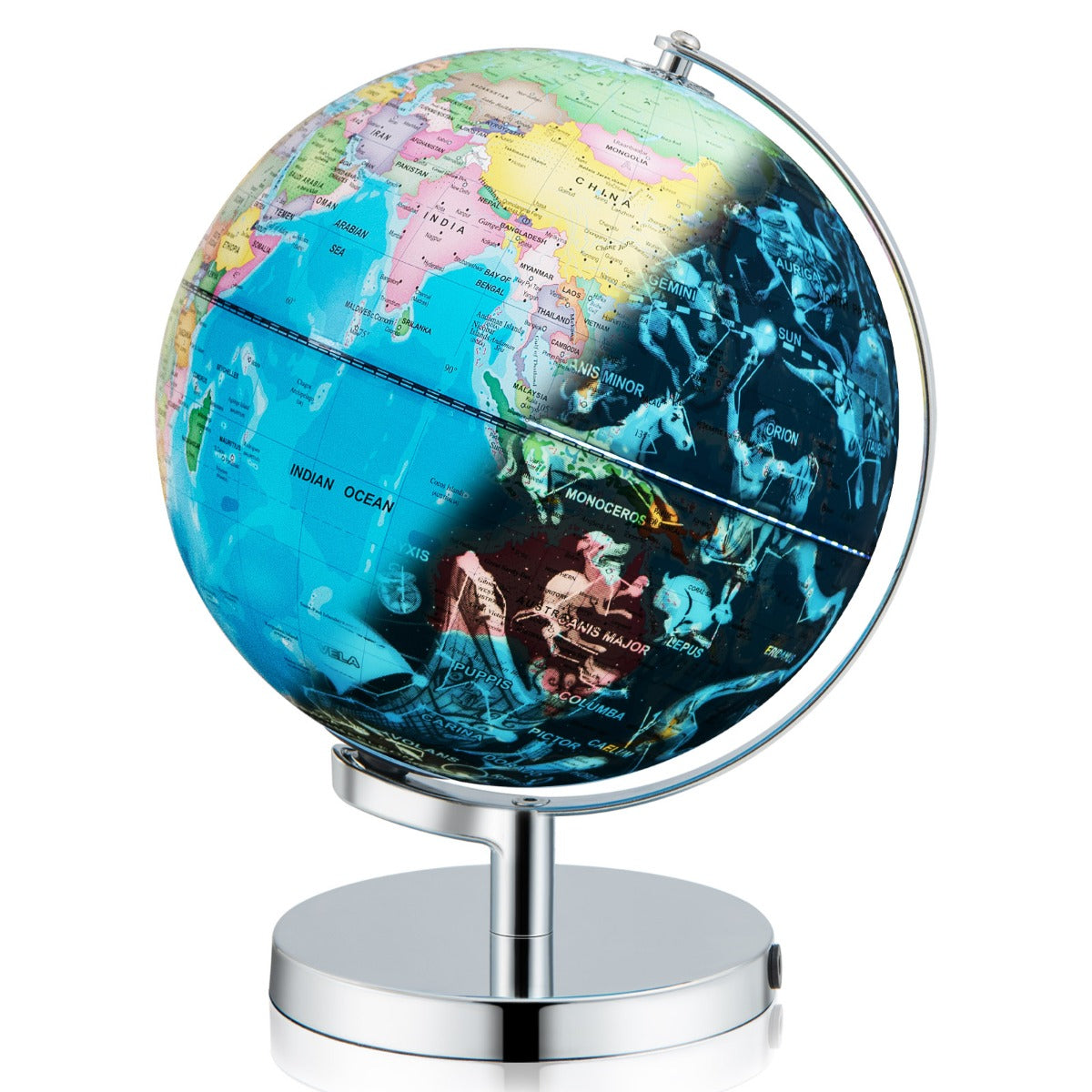 3 en 1 Globo Terráqueo Iluminado de 23 cm con 88 Constelaciones Soporte de Metal y Mapa en Inglés para Hogar Escuela y Oficina Azul