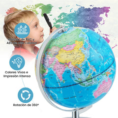 3 en 1 Globo Terráqueo Iluminado de 23 cm con 88 Constelaciones Soporte de Metal y Mapa en Inglés para Hogar Escuela y Oficina Azul