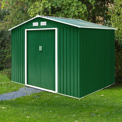213x127x185cm Caja de Cobertizo de Jardín para Herramientas en Chapa de Acero Verde Oscuro