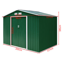 213x127x185cm Caja de Cobertizo de Jardín para Herramientas en Chapa de Acero Verde Oscuro