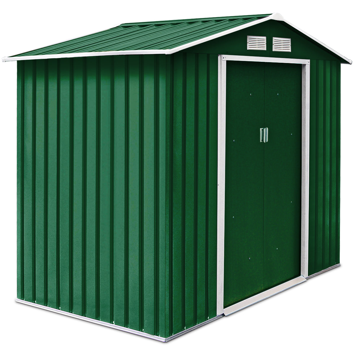 213x127x185cm Caja de Cobertizo de Jardín para Herramientas en Chapa de Acero Verde Oscuro