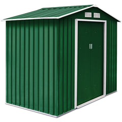 213x127x185cm Caja de Cobertizo de Jardín para Herramientas en Chapa de Acero Verde Oscuro