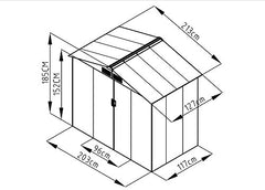 213x127x185cm Caja de Cobertizo de Jardín para Herramientas en Chapa de Acero Gris
