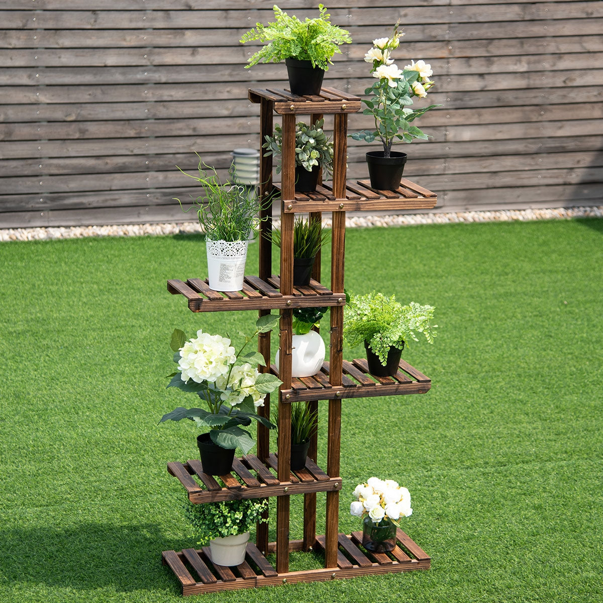 Estante Multinivel de Madera con 6 Niveles para Macetas para Interior Exterior Jardín Patio Salón y Balcón Natural 75 x 25 x 140 cm