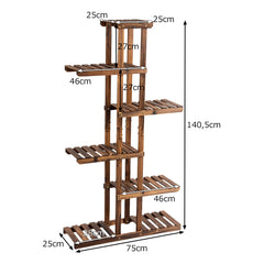 Estante Multinivel de Madera con 6 Niveles para Macetas para Interior Exterior Jardín Patio Salón y Balcón Natural 75 x 25 x 140 cm