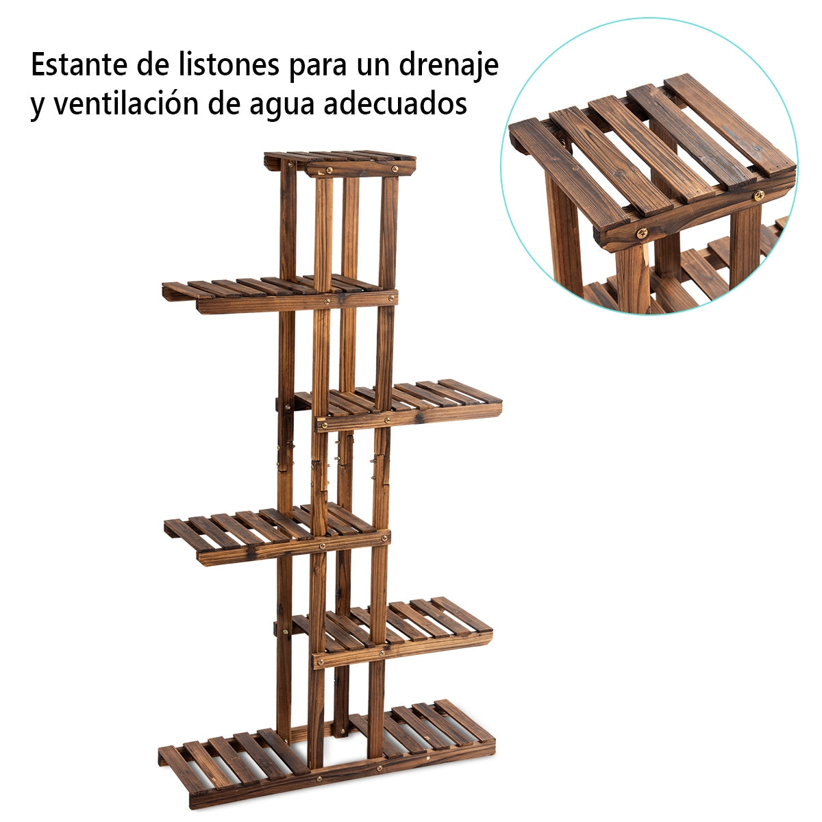 Estante Multinivel de Madera con 6 Niveles para Macetas para Interior Exterior Jardín Patio Salón y Balcón Natural 75 x 25 x 140 cm