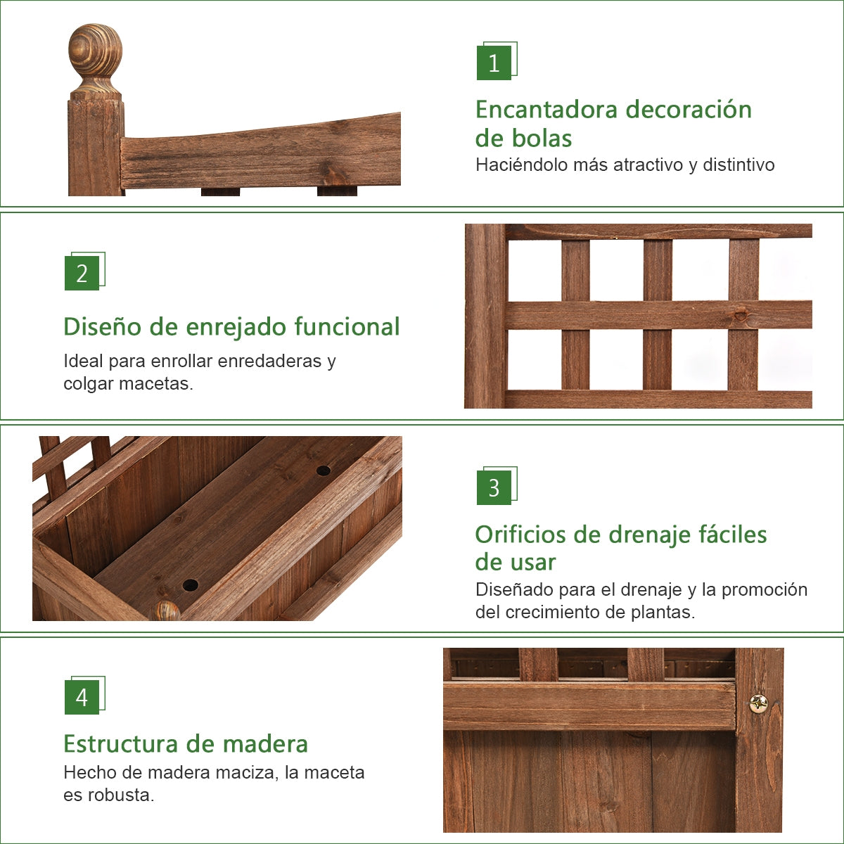 Maceta con Enrejado en Madera Tiesto para Jardín Patio Perfecto para Plantas Trepadoras Vides Flores Marrón Oscuro 64,5 x 28 x 75 cm