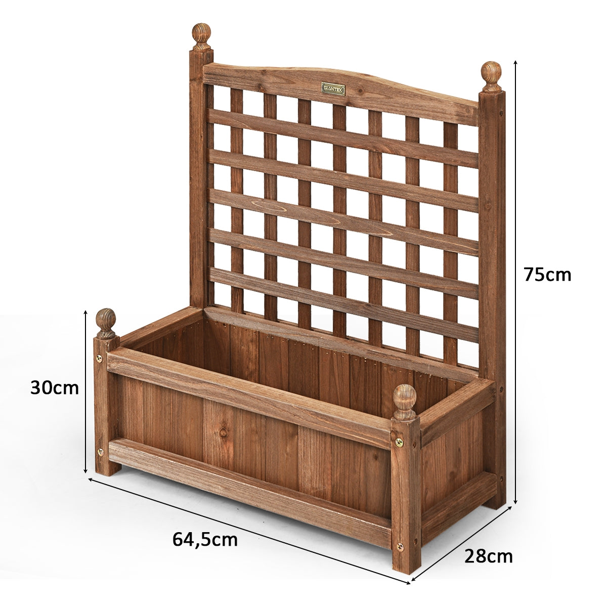 Maceta con Enrejado en Madera Tiesto para Jardín Patio Perfecto para Plantas Trepadoras Vides Flores Marrón Oscuro 64,5 x 28 x 75 cm