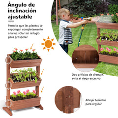 Maceta de Madera con 3 Niveles Escalera con Macetas Desmontables Regulable para Interior Exterior Patio Marrón 71 x 38 x 105 cm