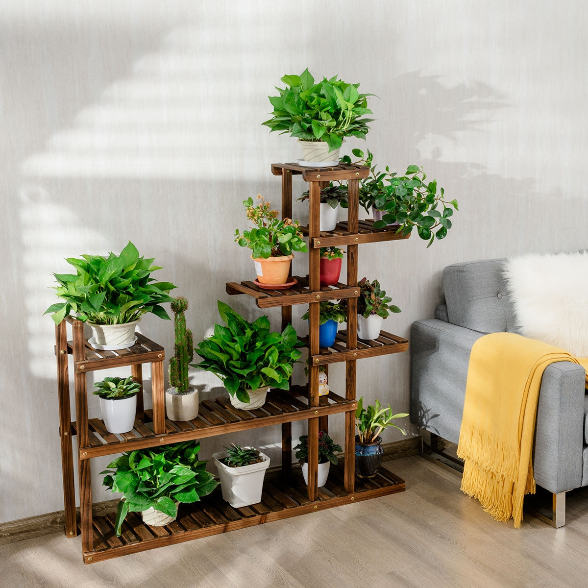 Estante de Madera para Plantas y Flores de Interior y Exterior Estante Multifuncional para Jardín Patio Estante Hueco 120 x 25 x 120 cm