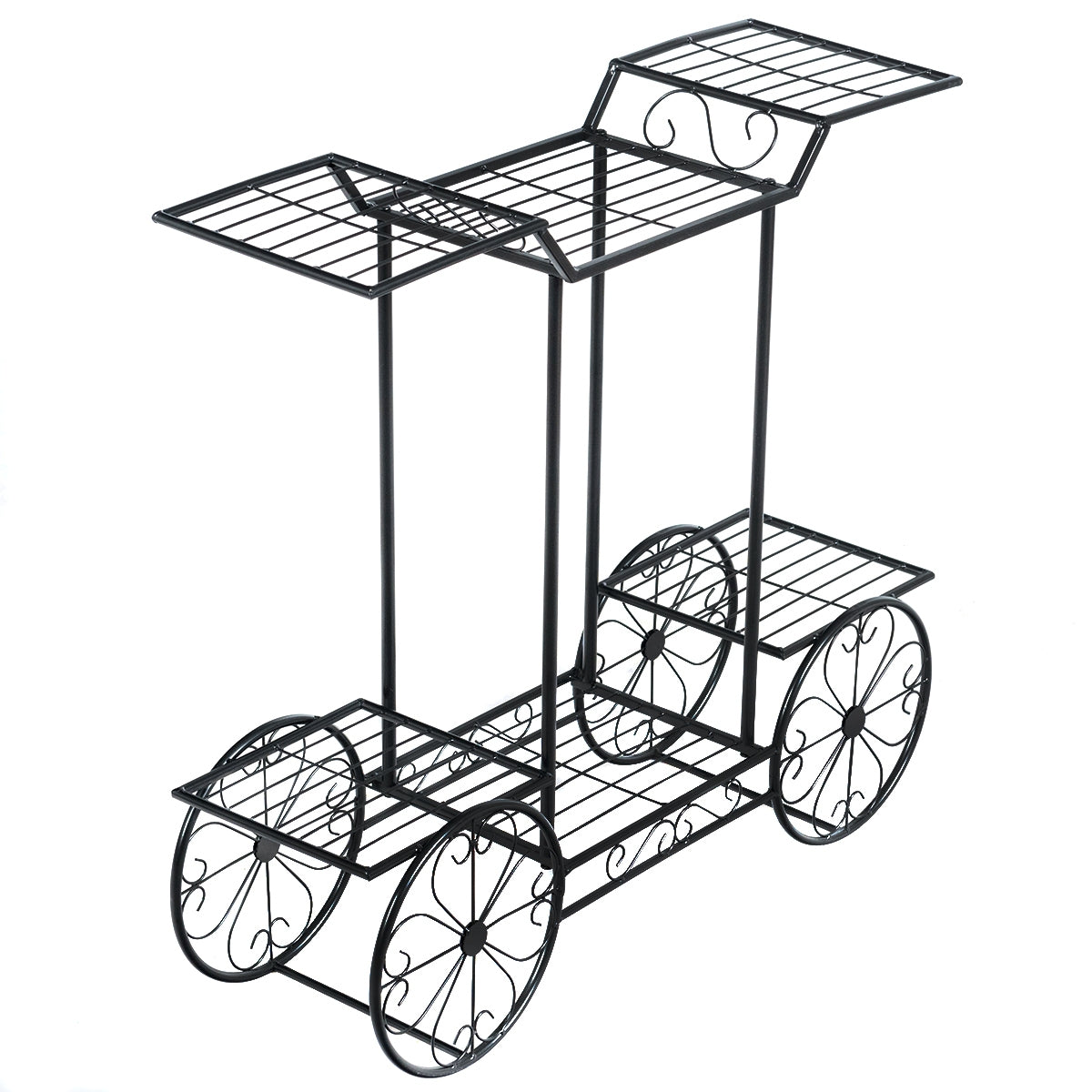 Estante de Metal Forma de Carrito para Plantas y Flores 6 Niveles para Casa Jardín Patio Interior y Exterior Negro 80,5 x 25 x 75 cm