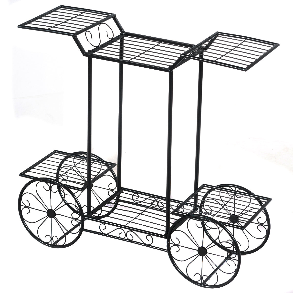Estante de Metal Forma de Carrito para Plantas y Flores 6 Niveles para Casa Jardín Patio Interior y Exterior Negro 80,5 x 25 x 75 cm