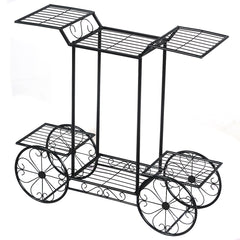 Estante de Metal Forma de Carrito para Plantas y Flores 6 Niveles para Casa Jardín Patio Interior y Exterior Negro 80,5 x 25 x 75 cm
