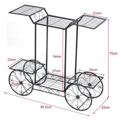 Estante de Metal Forma de Carrito para Plantas y Flores 6 Niveles para Casa Jardín Patio Interior y Exterior Negro 80,5 x 25 x 75 cm