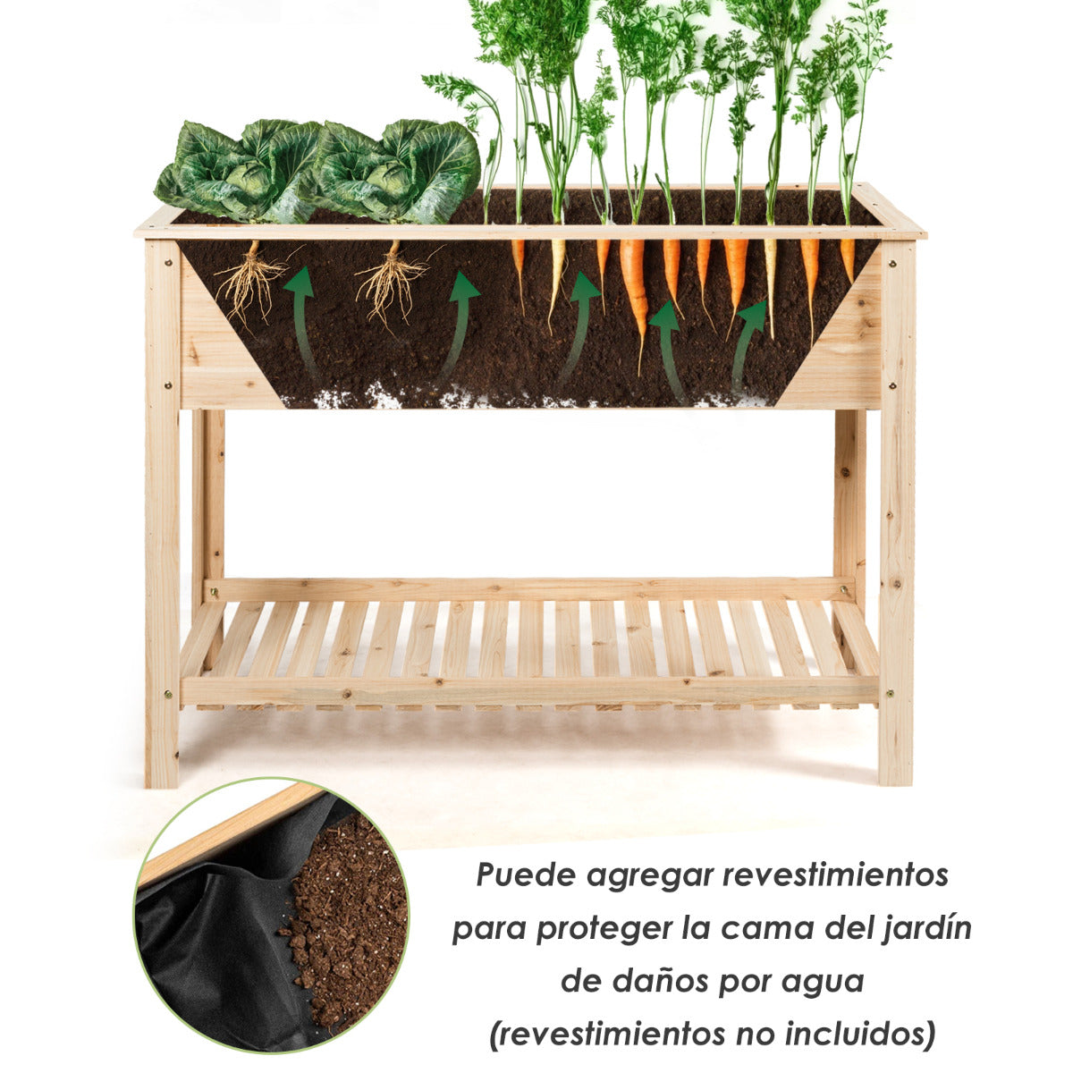 Maceta Elevada de Madera de Jardín Tiesto Elevado con Repisa Ideal para Plantas Verduras Flores 92 x 41 x 81 cm Natural