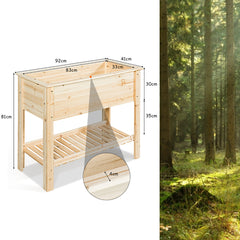 Maceta Elevada de Madera de Jardín Tiesto Elevado con Repisa Ideal para Plantas Verduras Flores 92 x 41 x 81 cm Natural