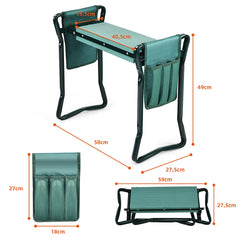 Reclinatorio y Banco de Jardinería con 2 Bolsillos para Herramientas y Almohadillas en Espuma EVA Proteger Rodillas Verde 58 x 27,5 x 49 cm