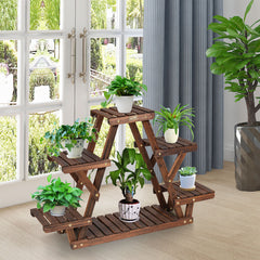 Estante Triangular de Madera 6 Niveles para Plantas Soporte de Flores para Interior Salón Balcón Patio Marrón 99 x 25 x 64,5 cm