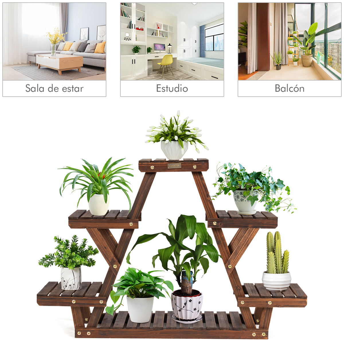 Estante Triangular de Madera 6 Niveles para Plantas Soporte de Flores para Interior Salón Balcón Patio Marrón 99 x 25 x 64,5 cm