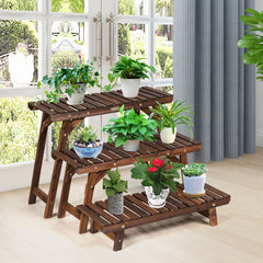 Estante de Escalera Angular con 3 Niveles para Plantas Soporte Expositor Madera de Flores para Jardín Patio Balcón Natural