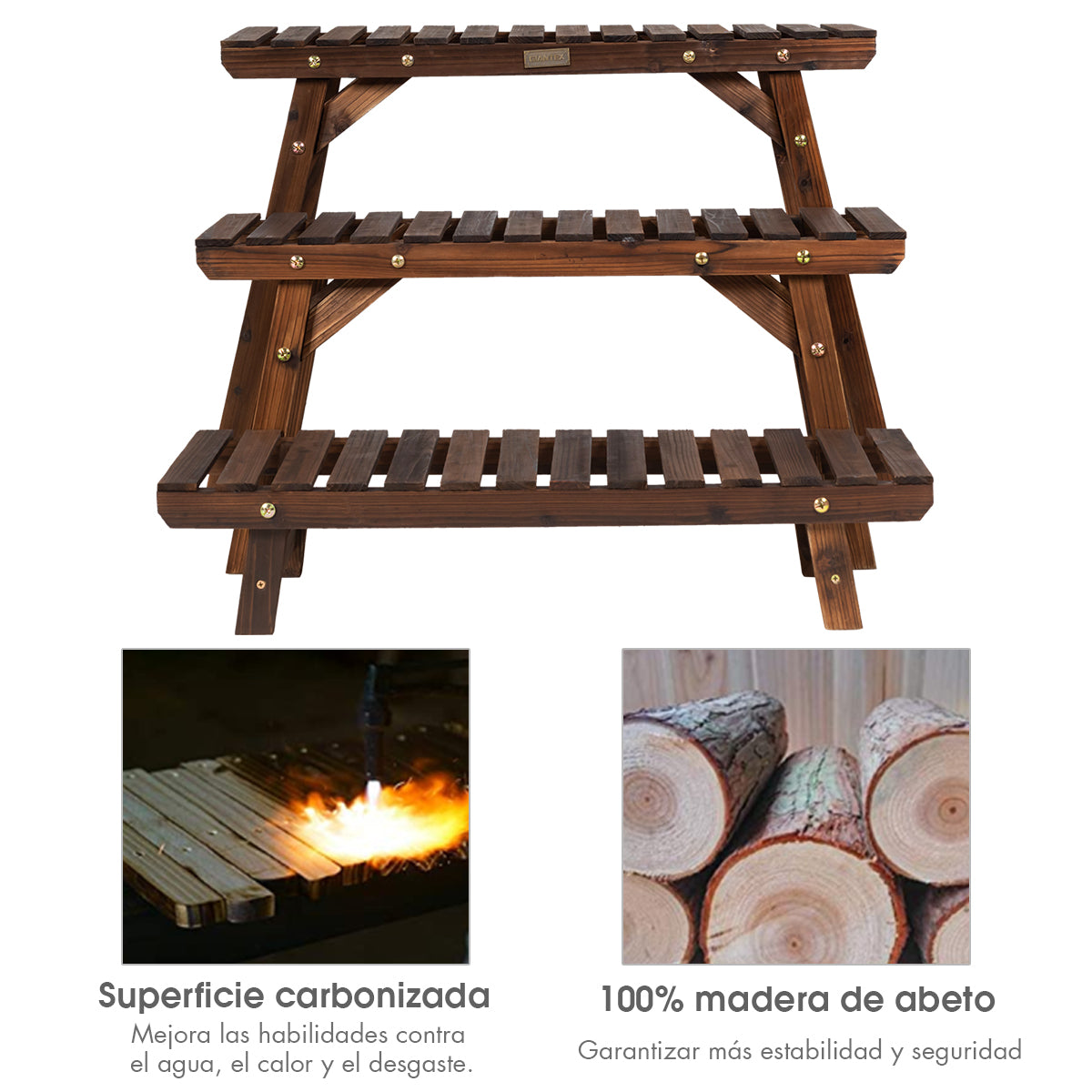 Estante de Escalera Angular con 3 Niveles para Plantas Soporte Expositor Madera de Flores para Jardín Patio Balcón Natural