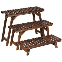 Estante de Escalera Angular con 3 Niveles para Plantas Soporte Expositor Madera de Flores para Jardín Patio Balcón Natural