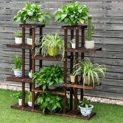 Estante de Madera con 6 Niveles para Plantas Soporte Expositor Carbonizado para 17 Macetas Flores para Balcón Patio Salón Natural