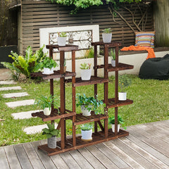 Estante de Madera con 6 Niveles para Plantas Soporte Expositor Carbonizado para 17 Macetas Flores para Balcón Patio Salón Natural