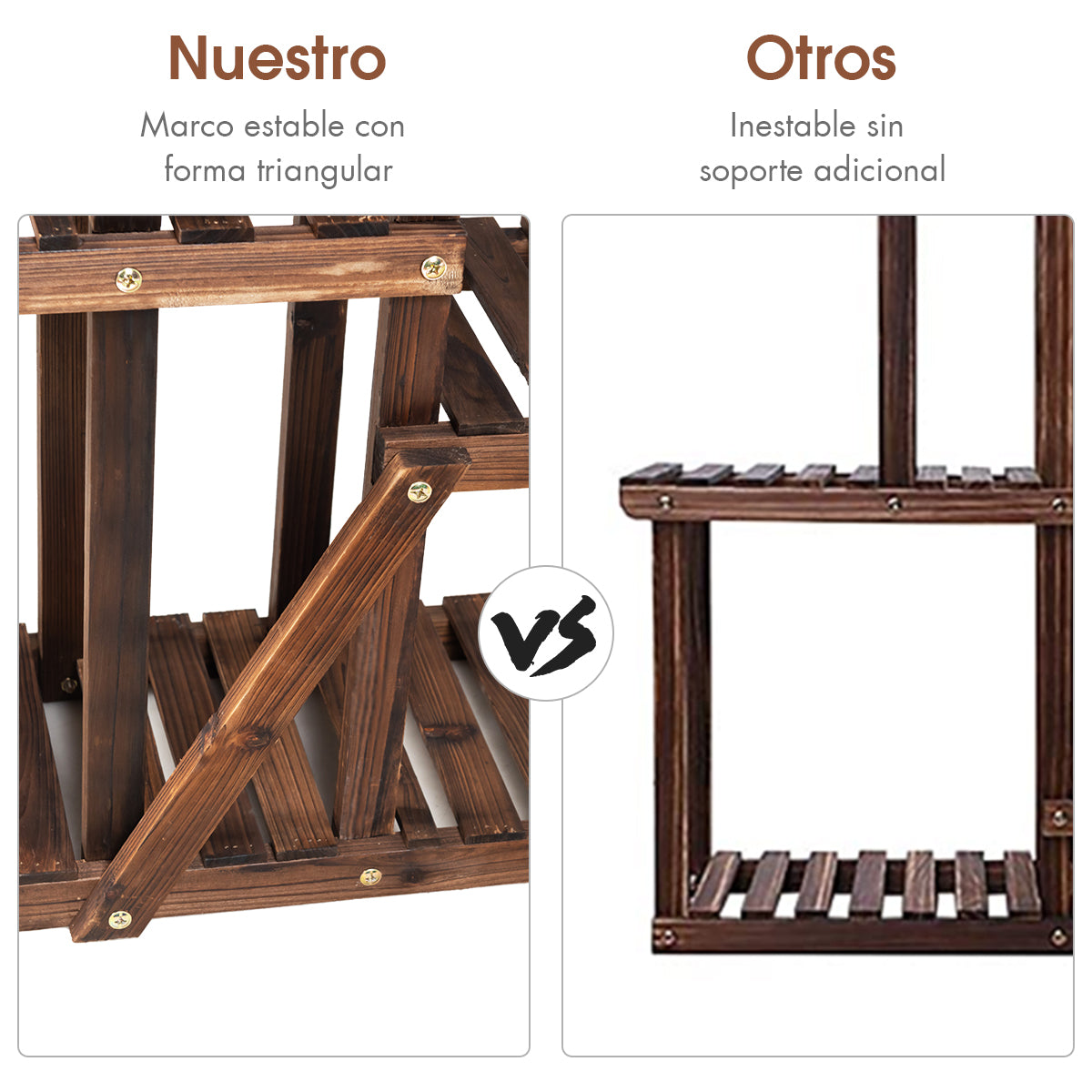 Estante de Madera con 6 Niveles para Plantas Soporte Expositor Carbonizado para 17 Macetas Flores para Balcón Patio Salón Natural