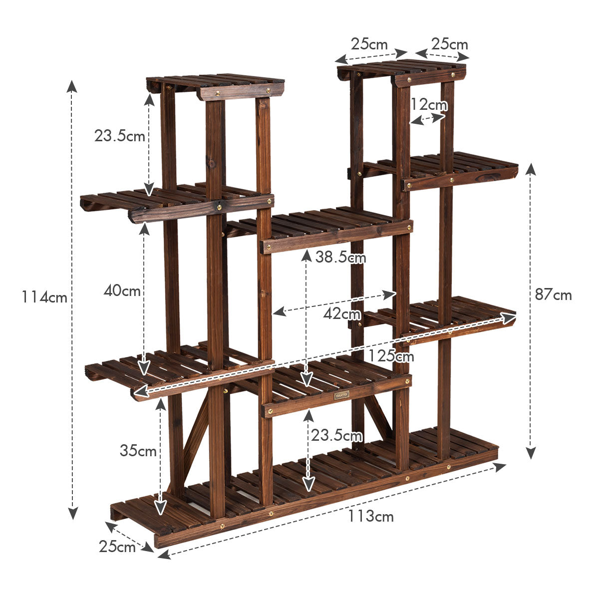 Estante de Madera con 6 Niveles para Plantas Soporte Expositor Carbonizado para 17 Macetas Flores para Balcón Patio Salón Natural