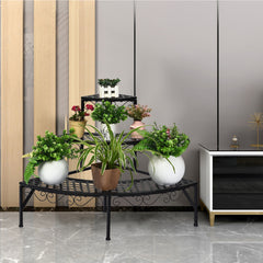Porta Plantas con 3 Niveles de Metal Soporte Estante Expositor para Flores para Jardín Balcón Interior Negro 59 x 59 x 61 cm
