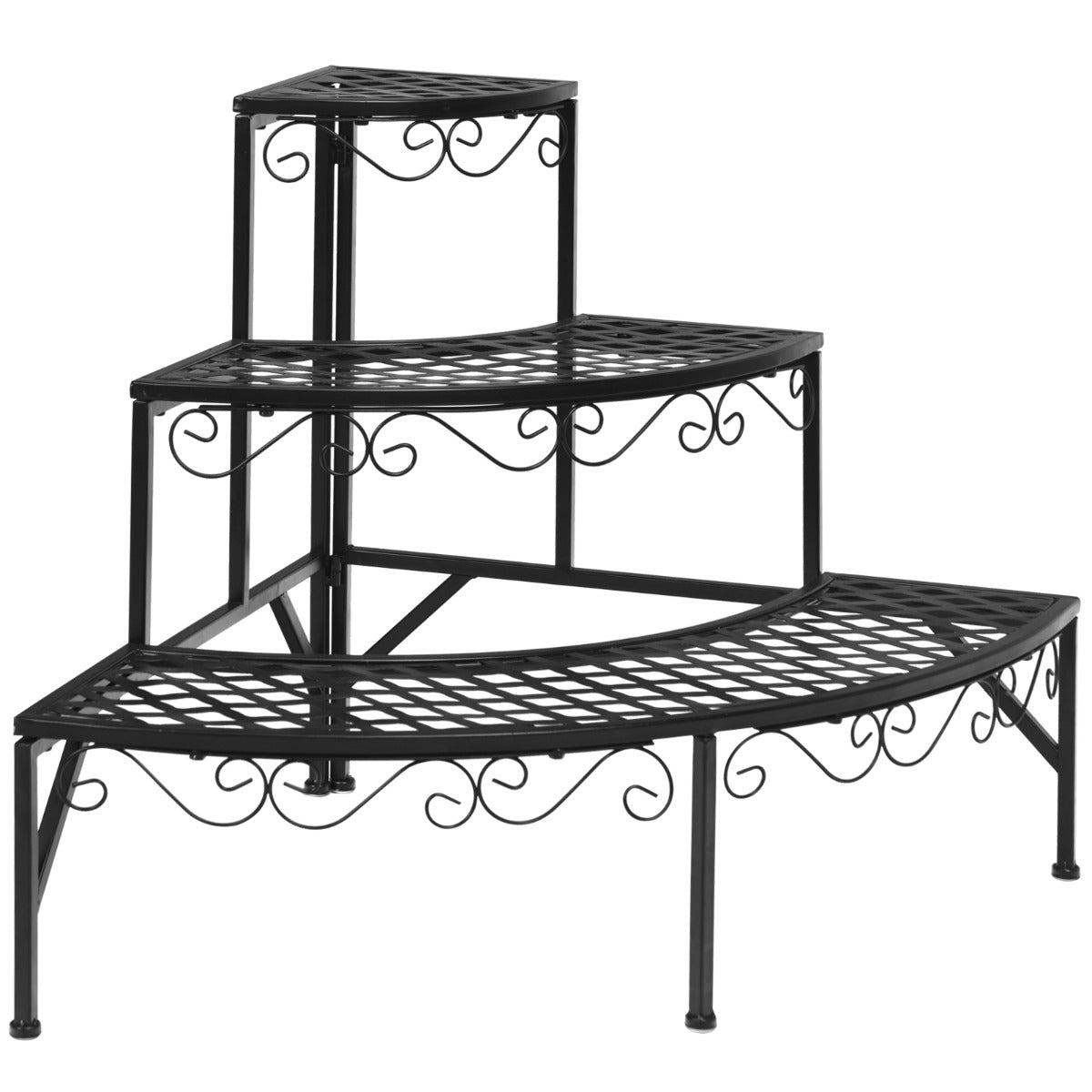 Porta Plantas con 3 Niveles de Metal Soporte Estante Expositor para Flores para Jardín Balcón Interior Negro 59 x 59 x 61 cm