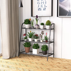 Estante para Plantas de Metal 3 Niveles Soporte Expositivo Porta Flores para Jardín Balcón Salón Negro 81 x 35 x 82 cm
