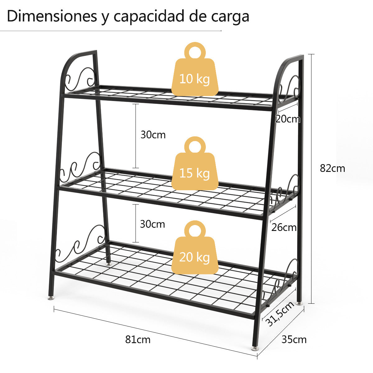 Estante para Plantas de Metal 3 Niveles Soporte Expositivo Porta Flores para Jardín Balcón Salón Negro 81 x 35 x 82 cm