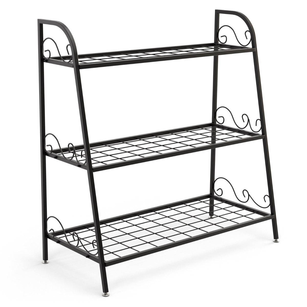 Estante para Plantas de Metal 3 Niveles Soporte Expositivo Porta Flores para Jardín Balcón Salón Negro 81 x 35 x 82 cm